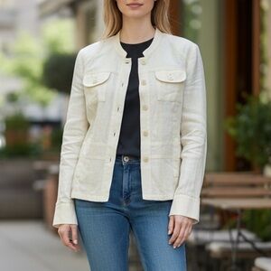 ASARA Ivory Linen Button Down Jacket